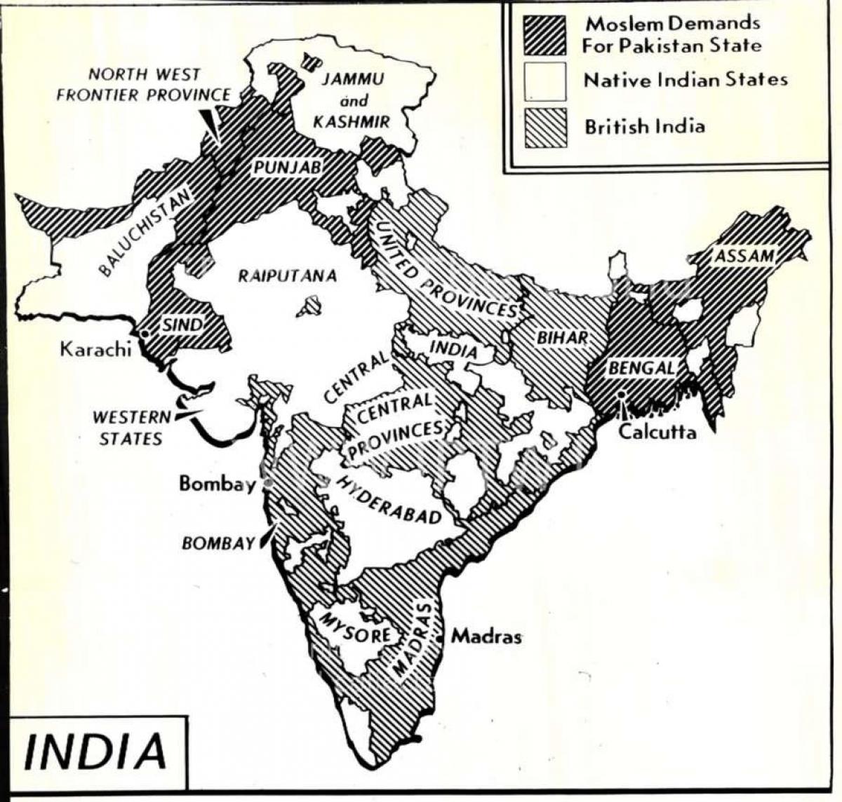 carte de l'Inde avant 1947