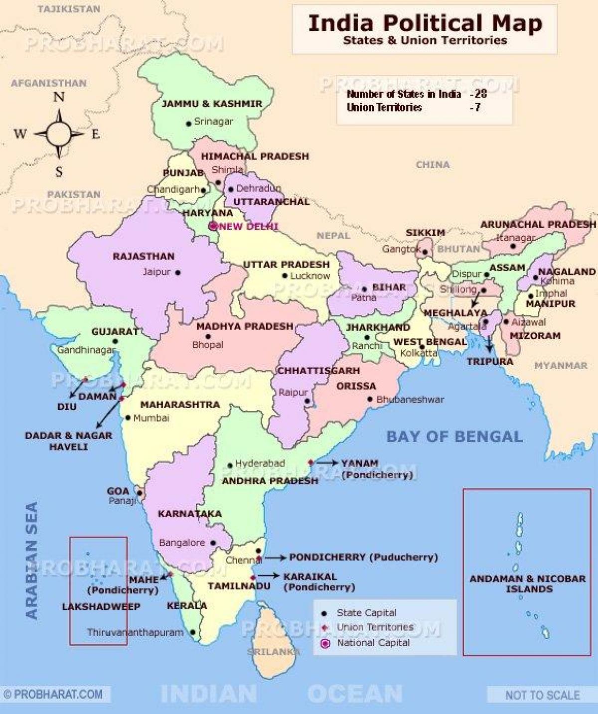 carte de l'Inde avec les capitales
