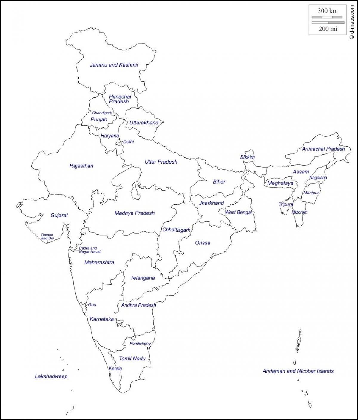 L'inde contour de la carte avec les états