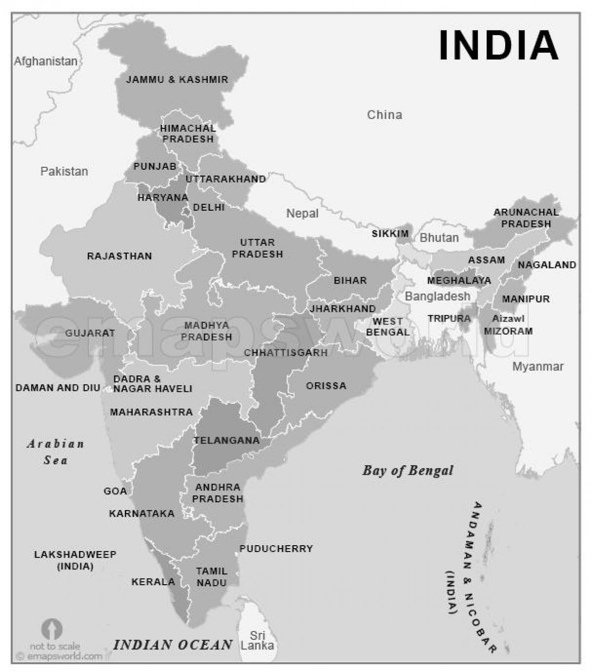noir et blanc, carte de l'Inde