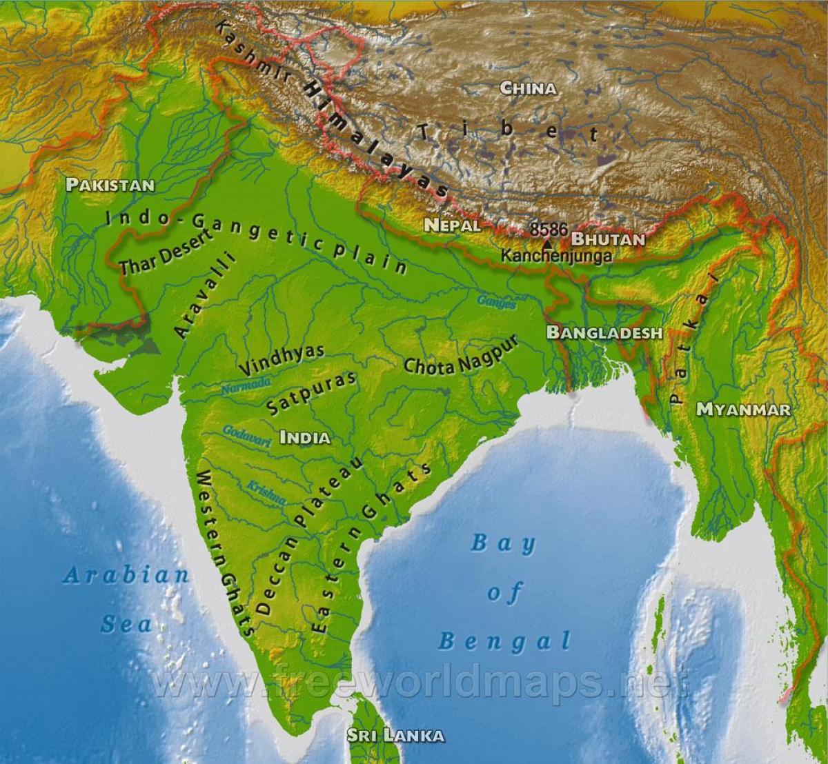 Carte géographique de l'inde