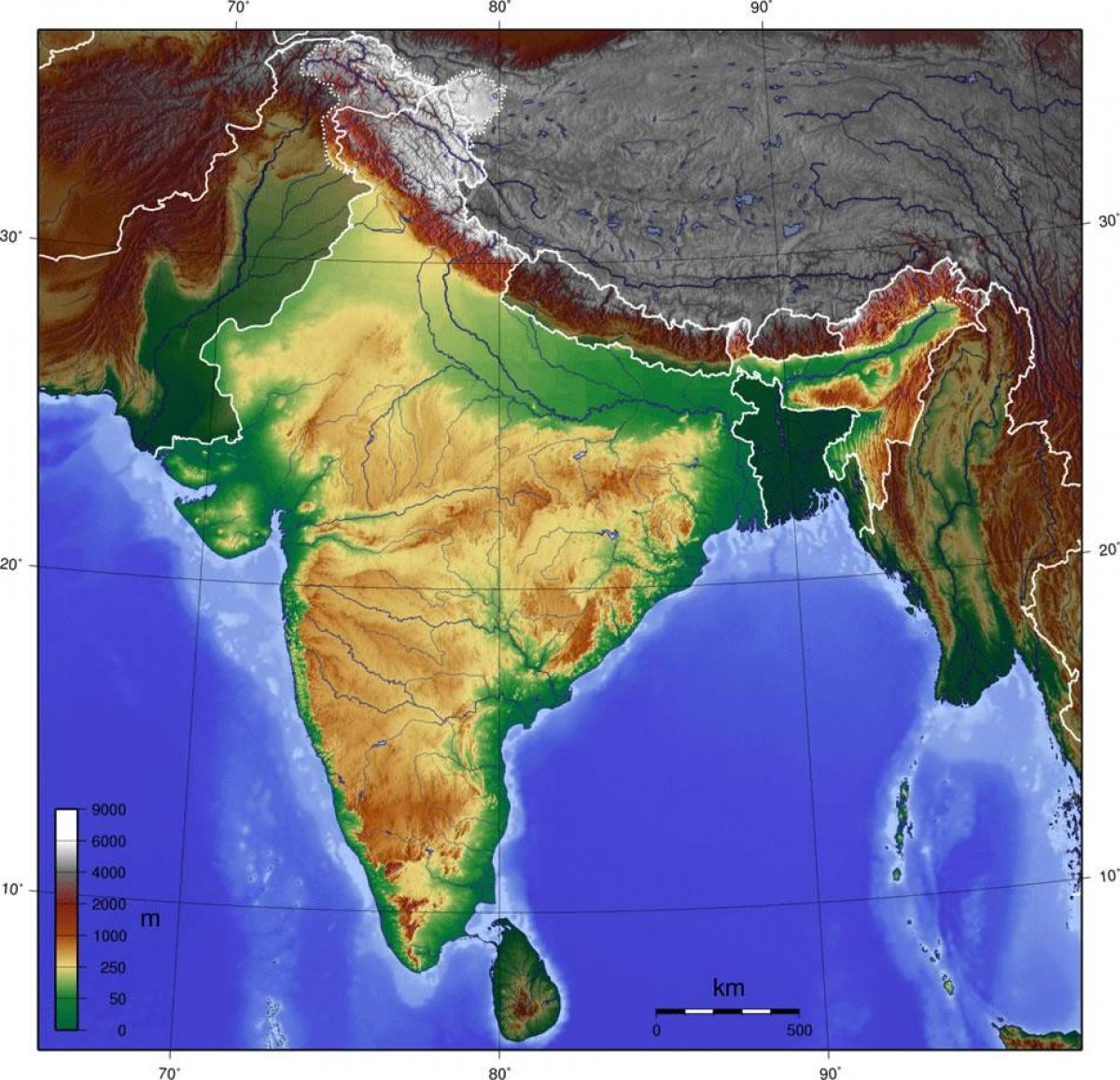 L'inde carte topographique