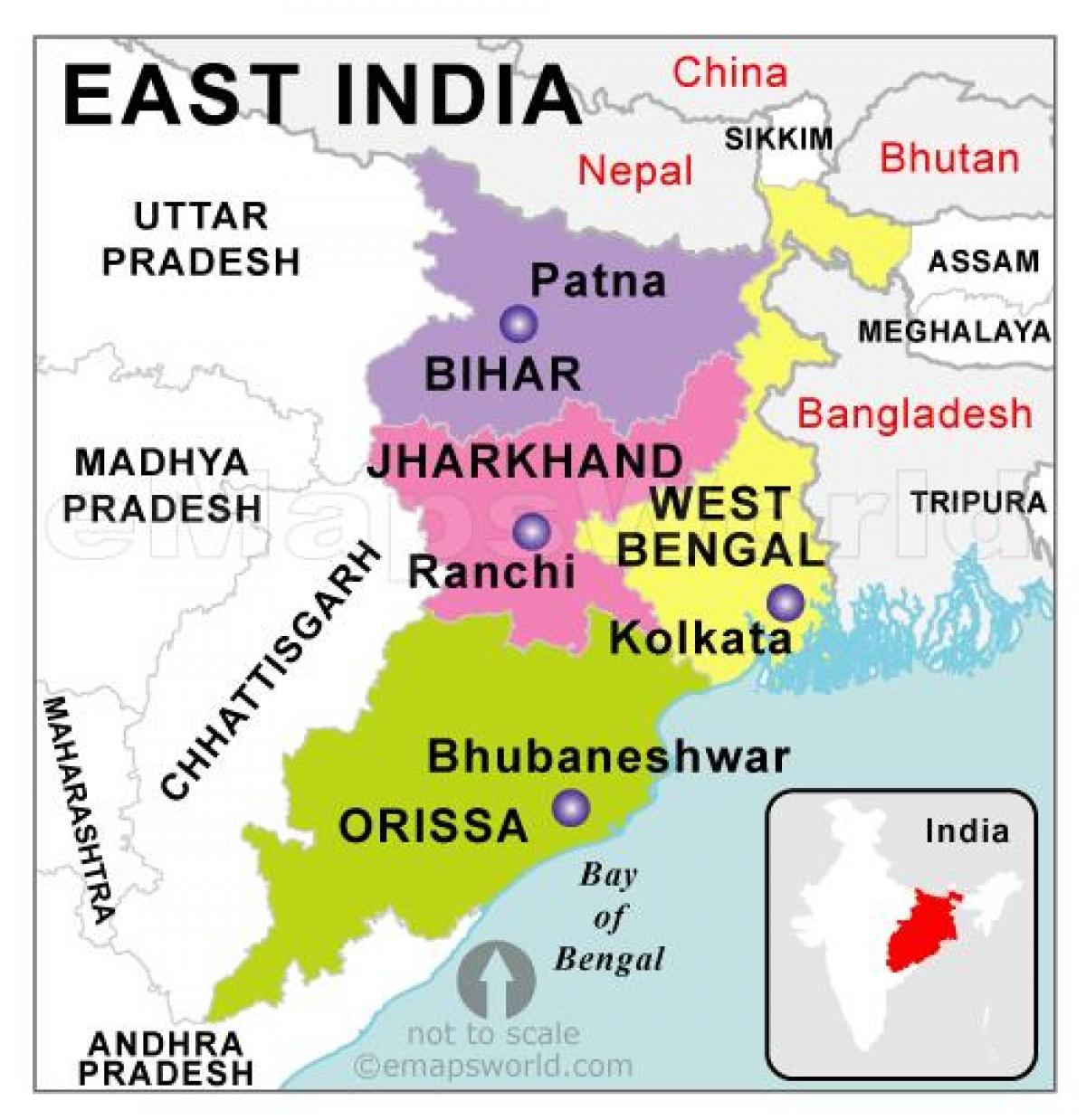carte de l'est de l'Inde