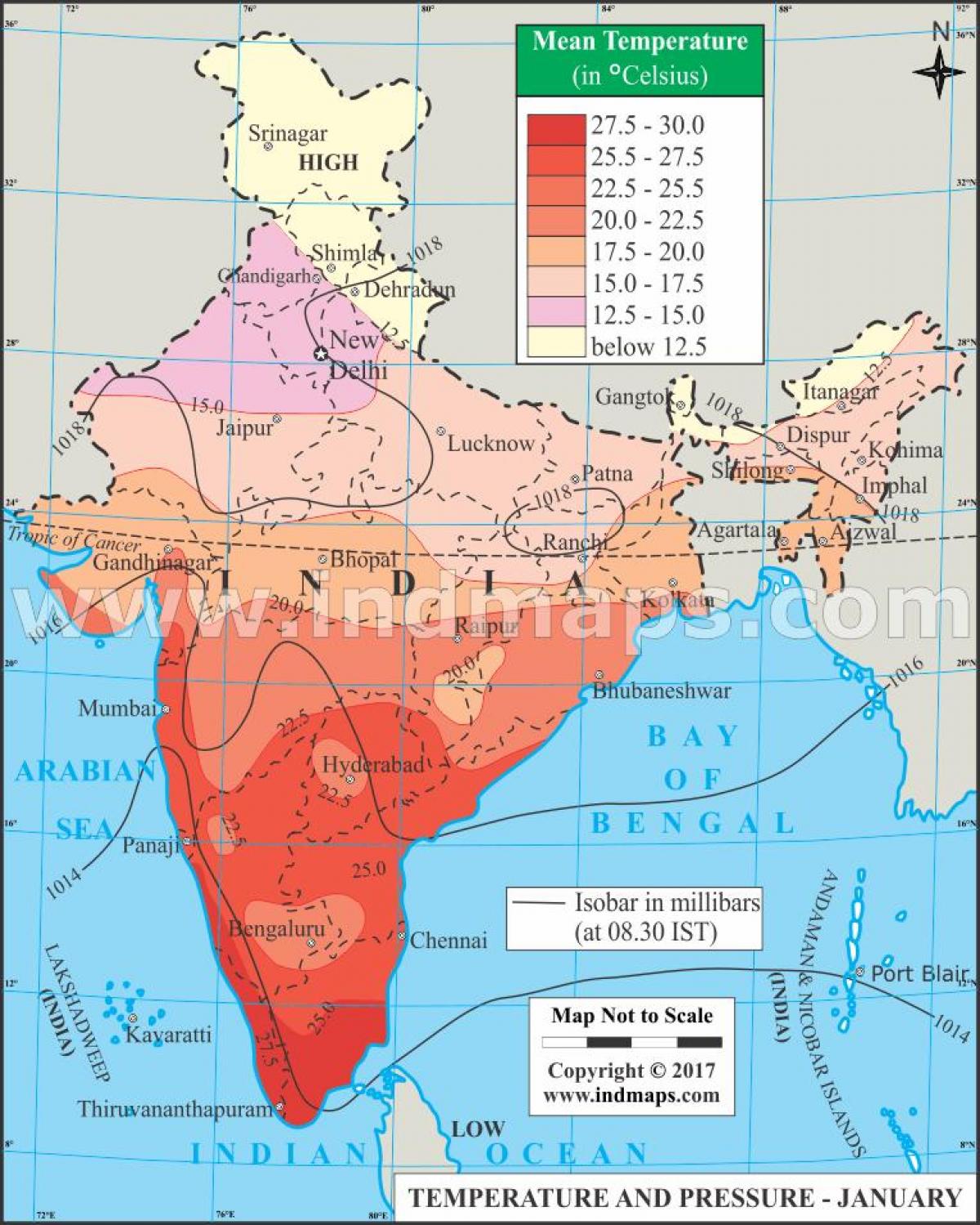 carte de la température de l'Inde