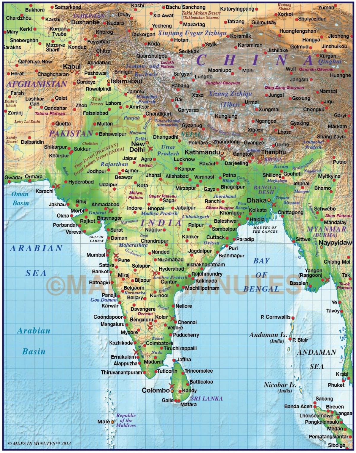 carte en relief de l'Inde