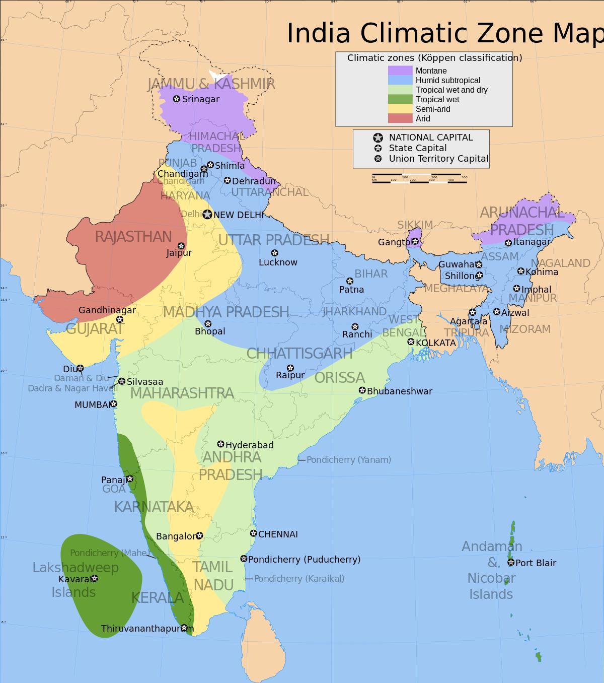 la mousson carte de l'Inde