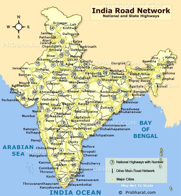 carte routière du nord de l'Inde