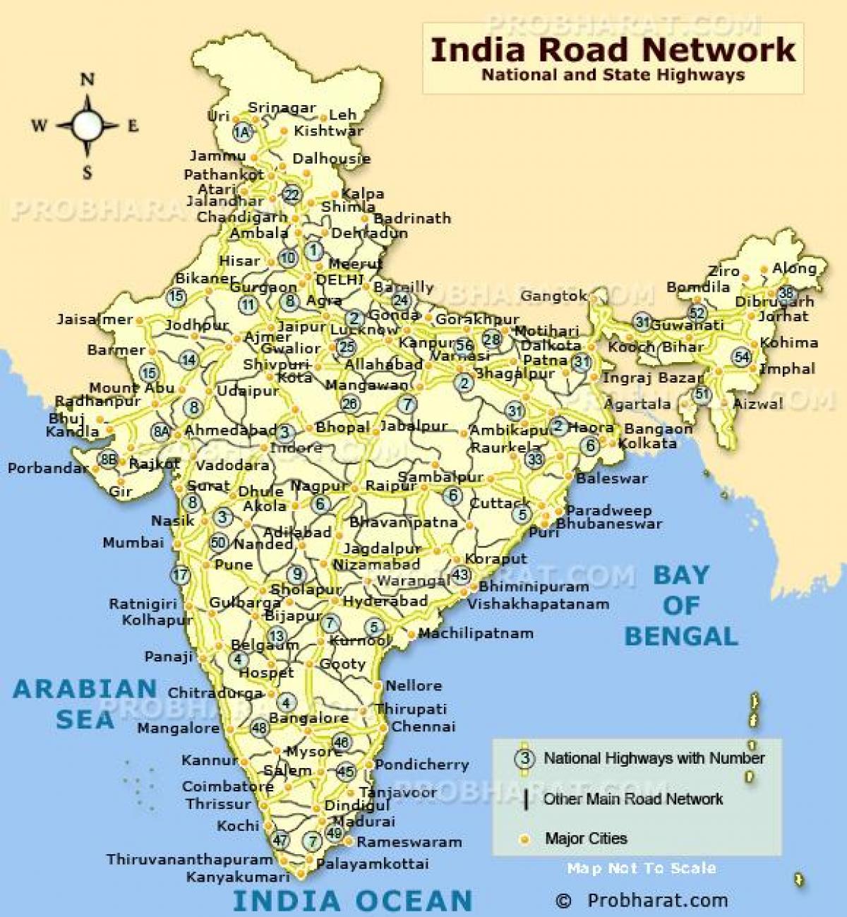 carte routière du nord de l'Inde