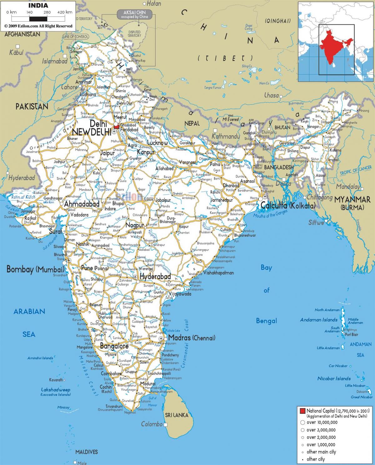 carte routière du sud de l'Inde