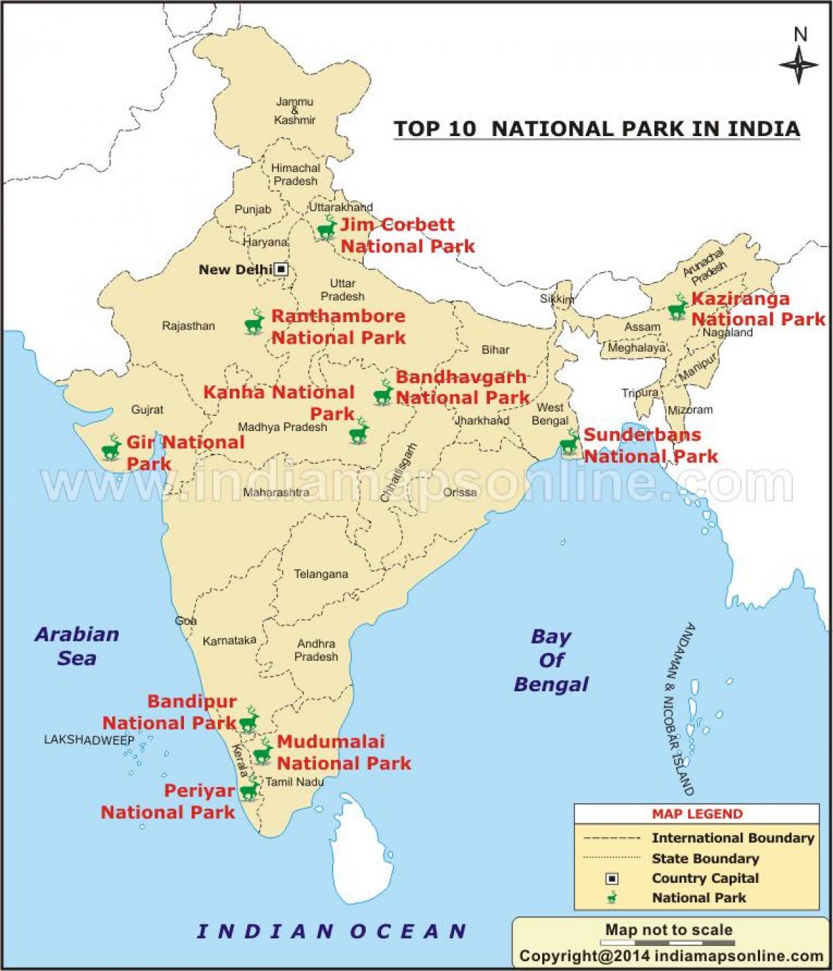 carte des parcs nationaux en Inde
