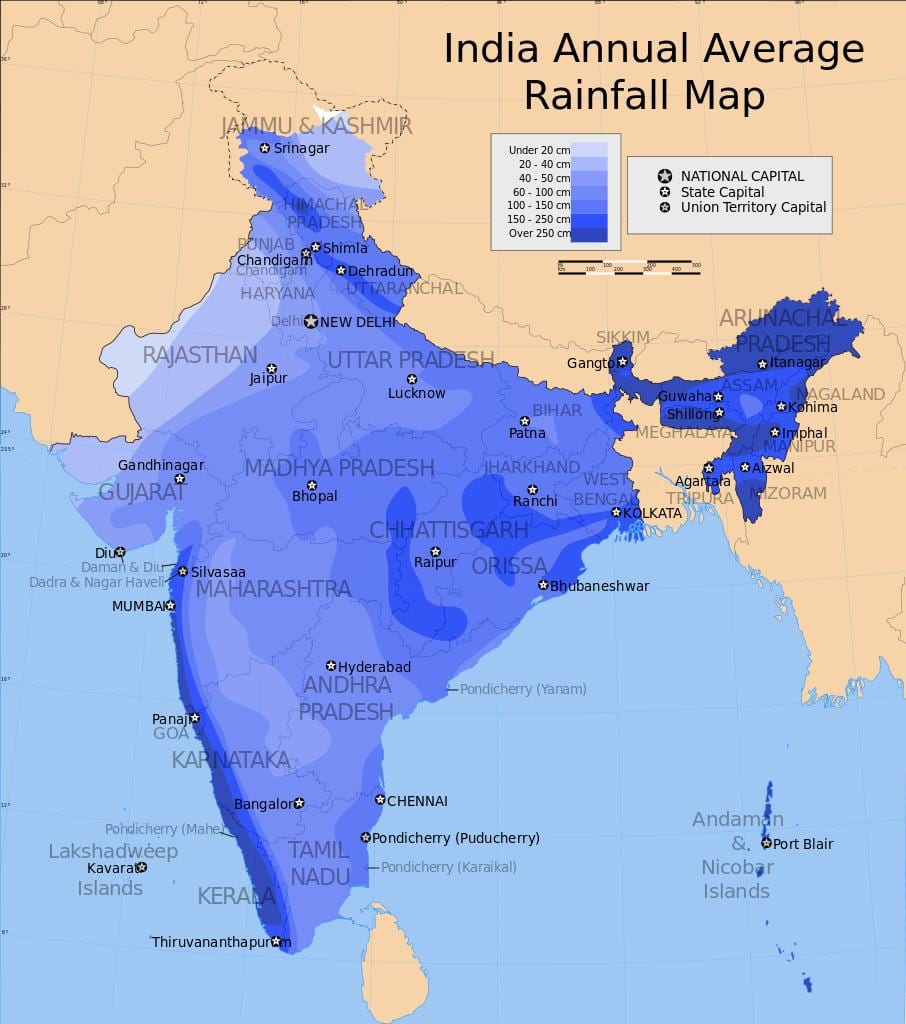 L'inde précipitations carte