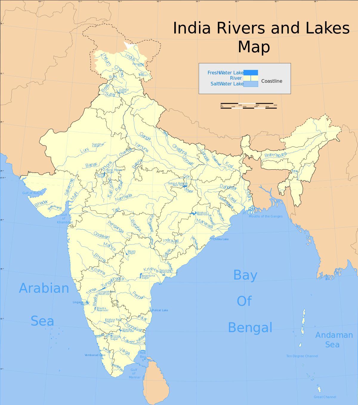 la carte des fleuves Indiens