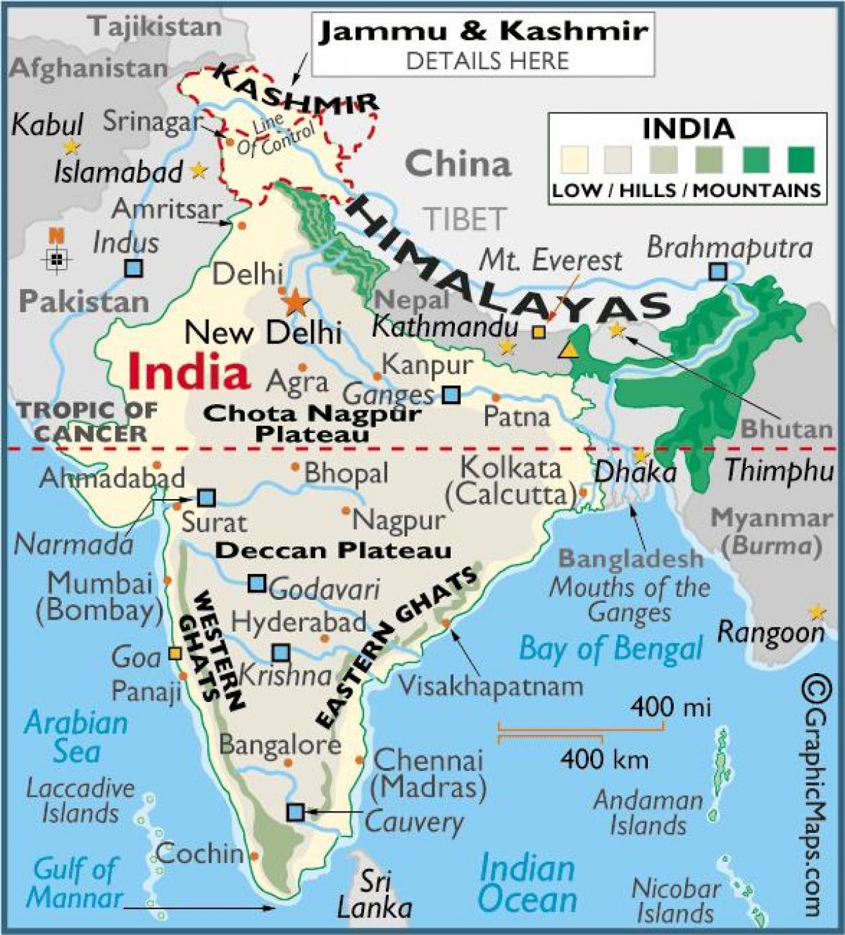 carte des montagnes de l'Inde