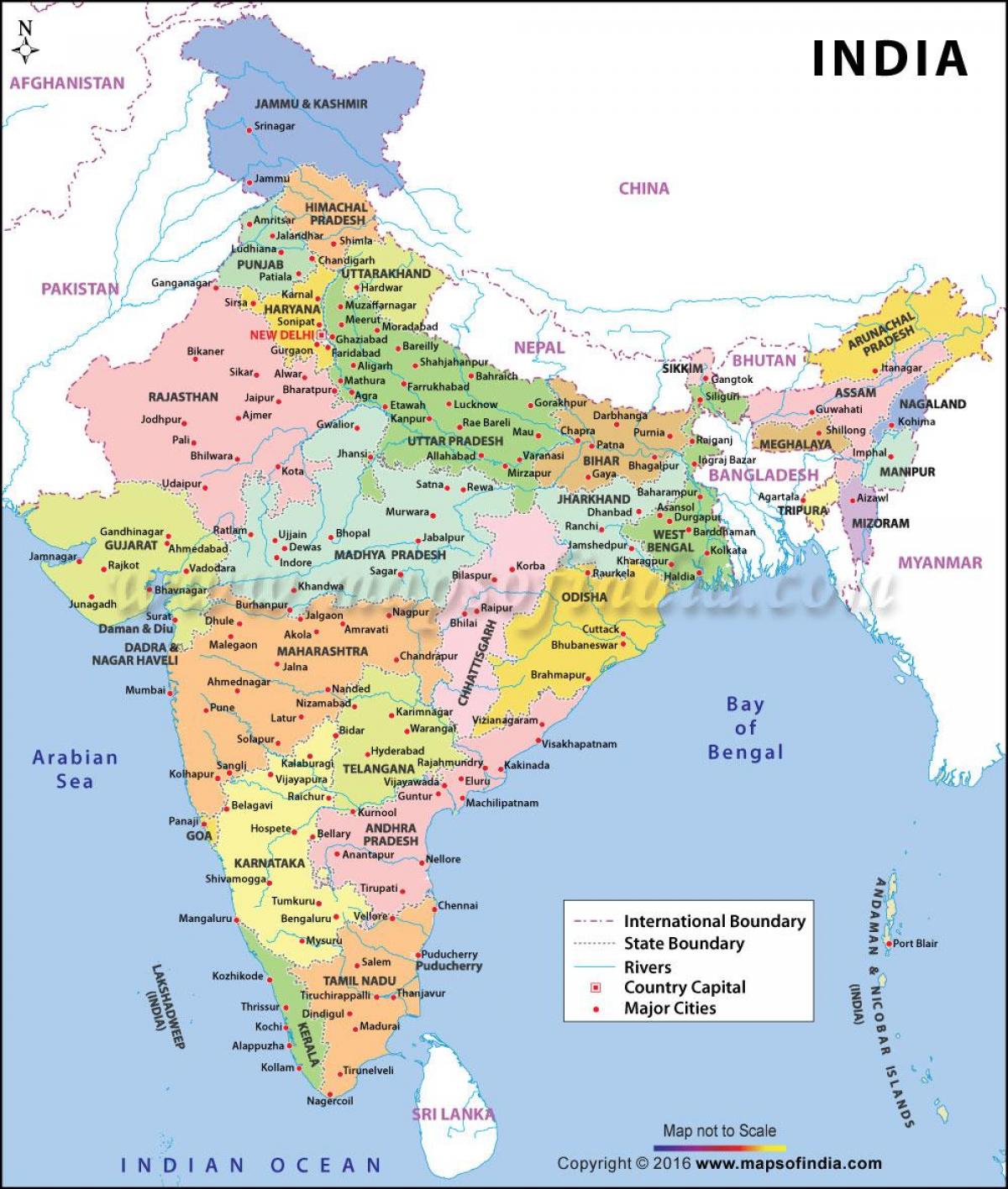 les principaux ports de la carte de l'Inde