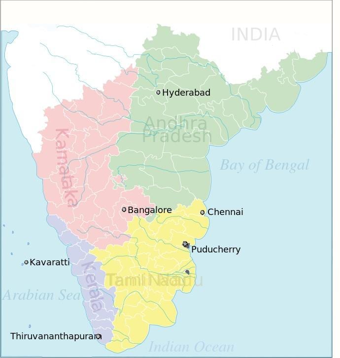 sud de l'Inde, carte politique