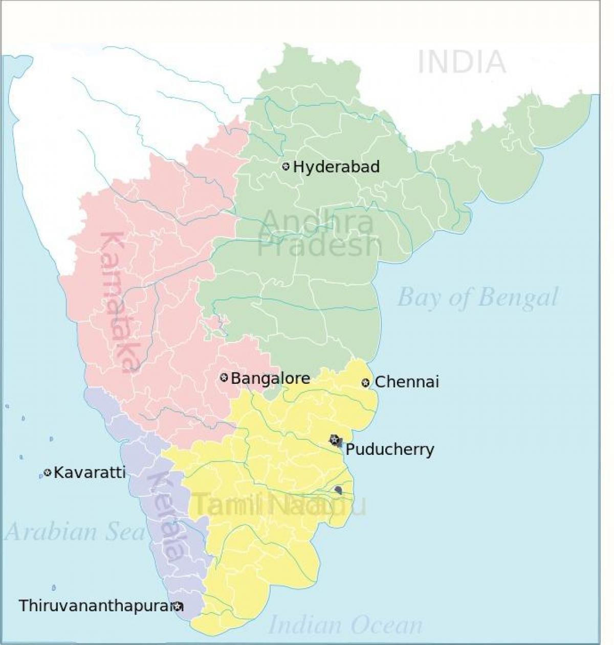 sud de l'Inde, carte politique