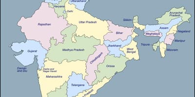 Carte de l'inde avec des noms d'états