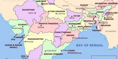 Carte de l'Inde avec les capitales