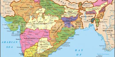 Carte de l'inde avec les etats et les villes