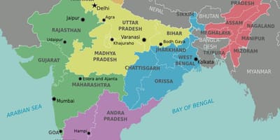 Les régions de l'inde carte