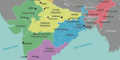 Les régions de l'inde carte