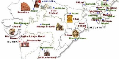 La carte touristique de l'Inde