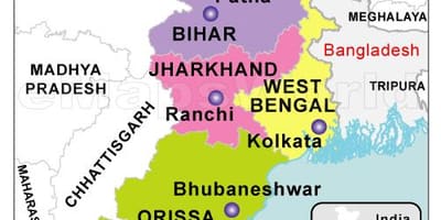 Carte de l'est de l'Inde