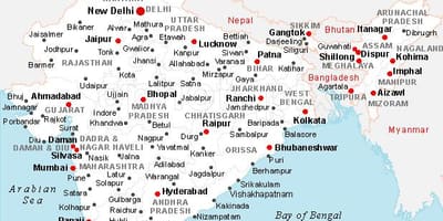 Carte de l'inde avec les villes