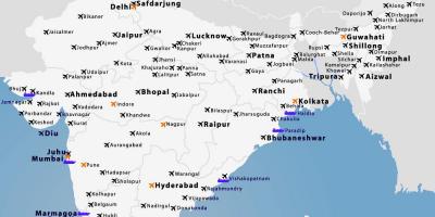 La carte des aéroports en Inde