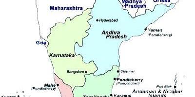 Carte de l'Inde du sud avec les villes