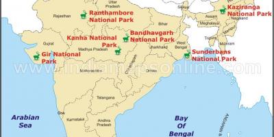 Carte des parcs nationaux en Inde