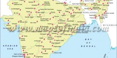 Carte des sanctuaires de faune en Inde